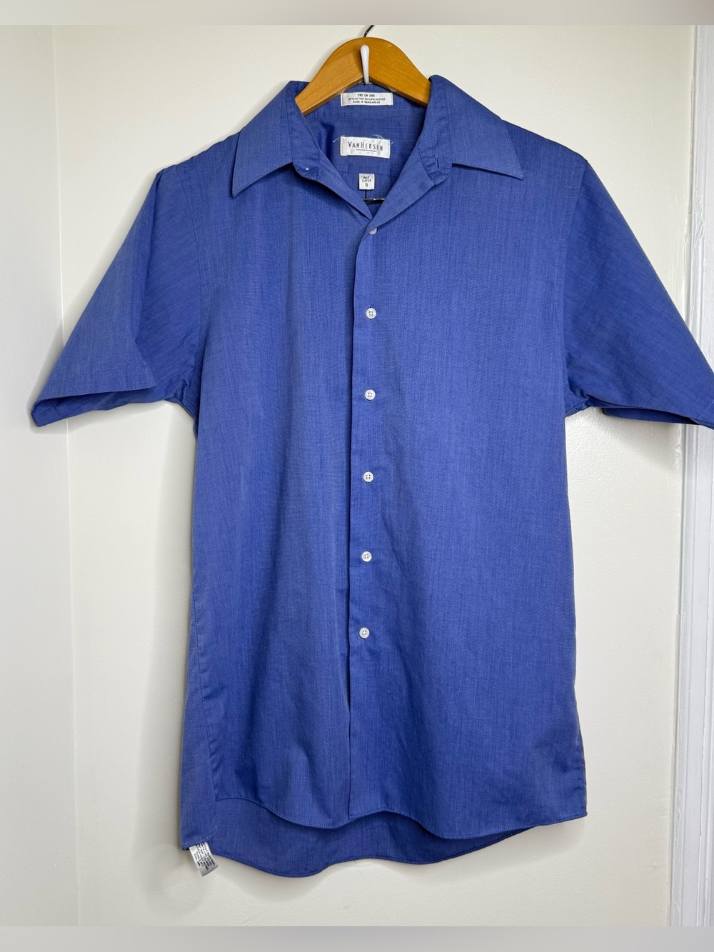 Van Heusen Short Sleeve Dress Shirt Sz Medium? Blue Office Business Neck 15